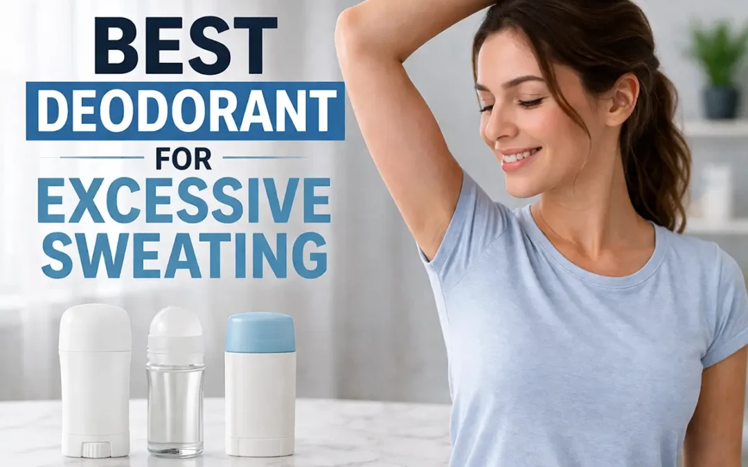 Woman wearing a t-shirt showing dry underarms after using the best deodorant for excessive sweating