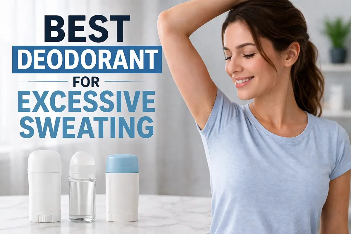 Woman wearing a t-shirt showing dry underarms after using the best deodorant for excessive sweating