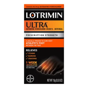 A box of Lotrimin Ultra antifungal foot cream for athlete's foot.