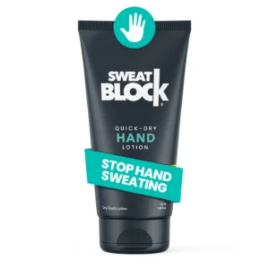 A bottle of SweatBlock Hand Lotion for treating sweaty hands