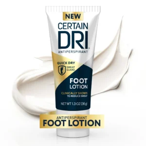 A bottle of Certain Dr Antiperspirant Foot Lotion for sweaty feet
