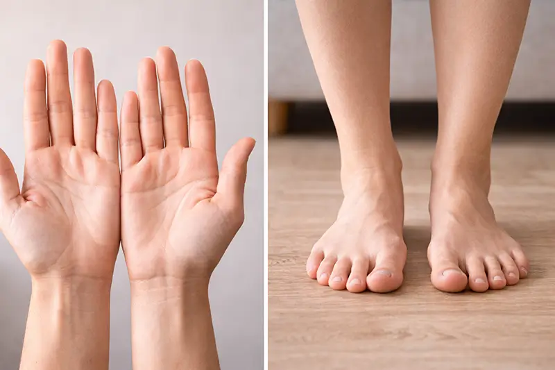 Hands and feet affected by hyperhidrosis suitable for iontophoresis