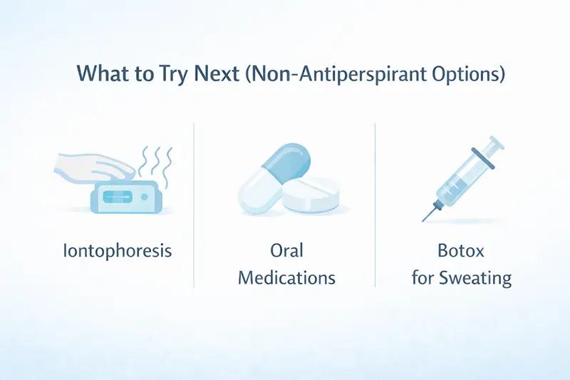 An infographic showing additional, non-antiperspirant options for head sweating.