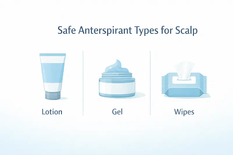 A diagram showing types of antiperspirant safe for use on the scalp or head.