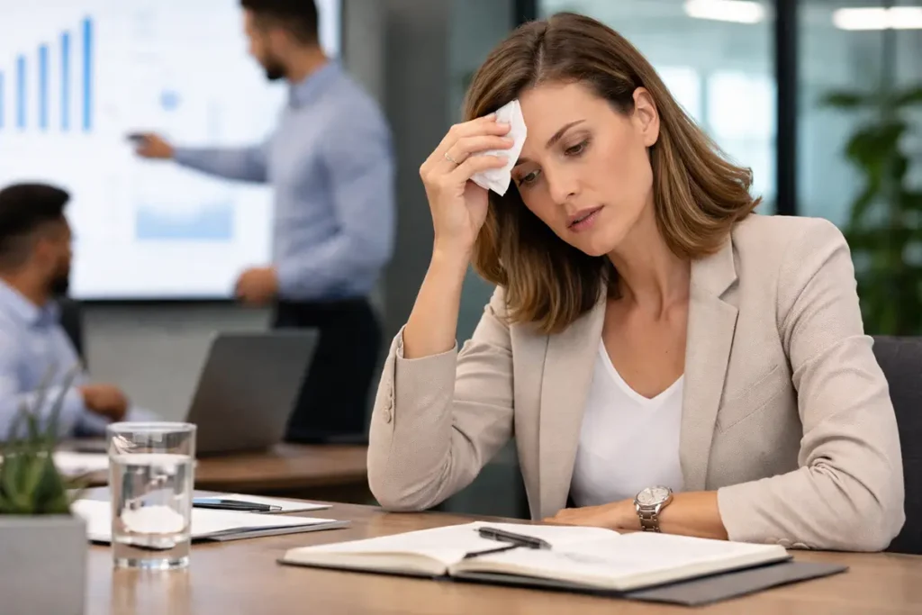 Workplace stress triggering excessive sweating during office work