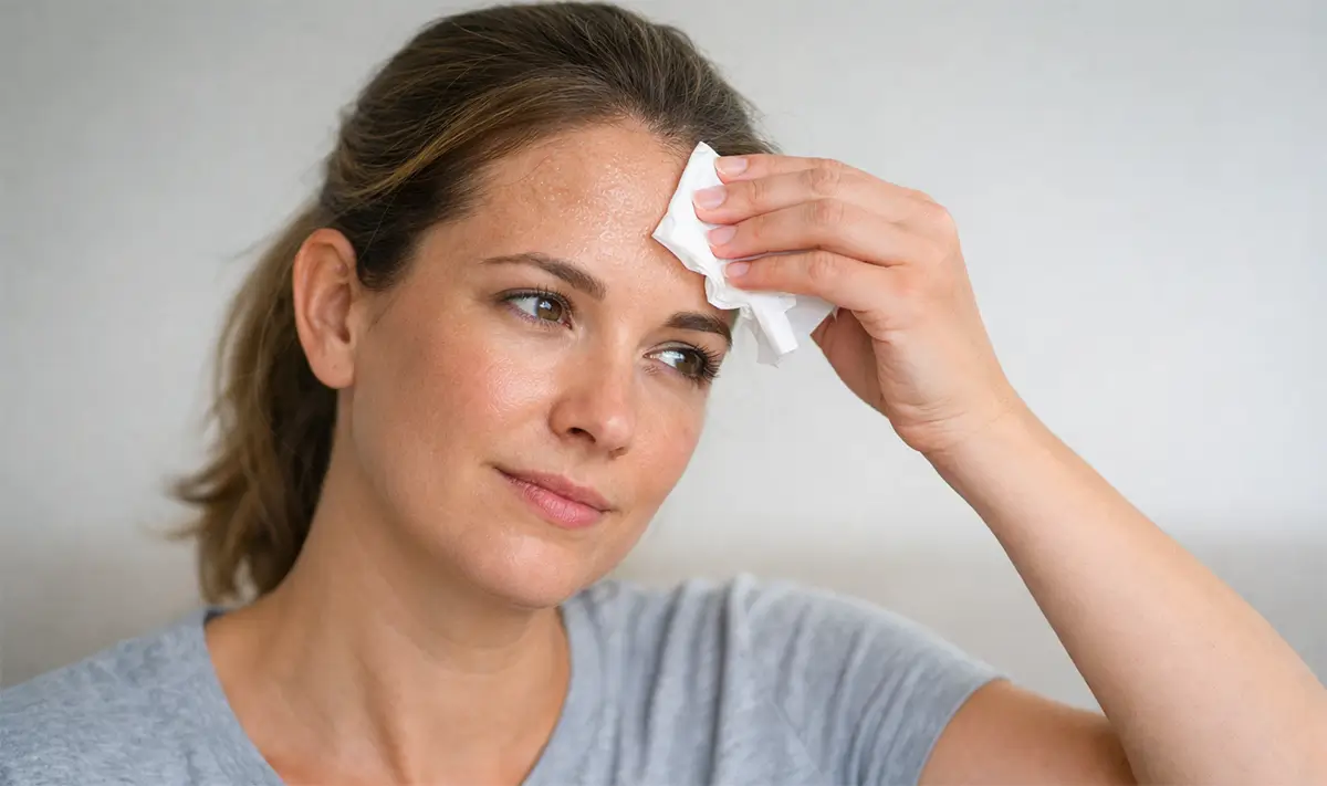 Person wiping sweat from their forehead due to excessive facial sweating