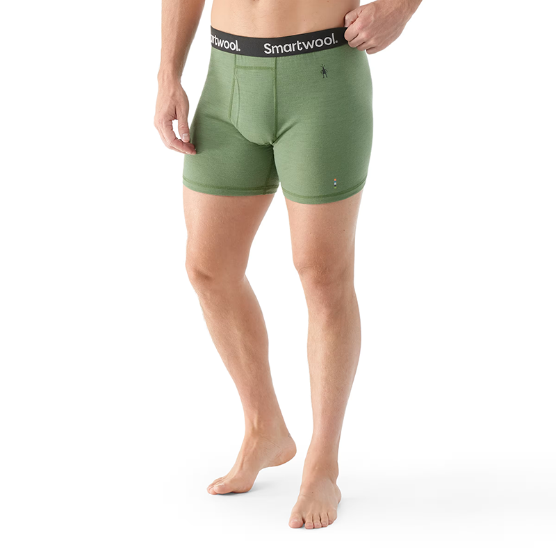 A man wearing a pair of Smartwool moisture-wicking merino boxer briefs.