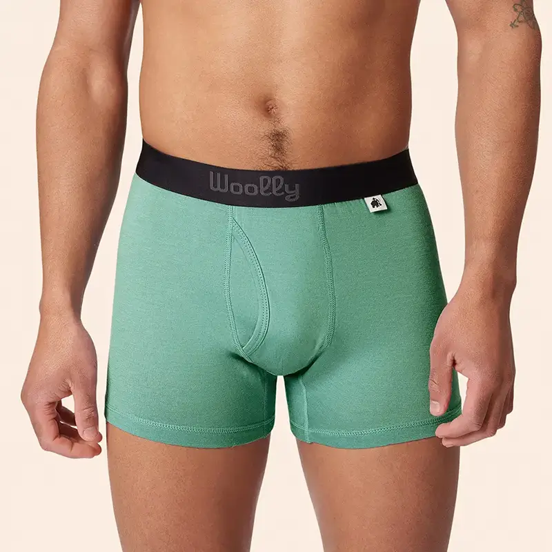 Man wearing a pair of Woolly men's moisture-wicking Everyday Boxer Briefs.