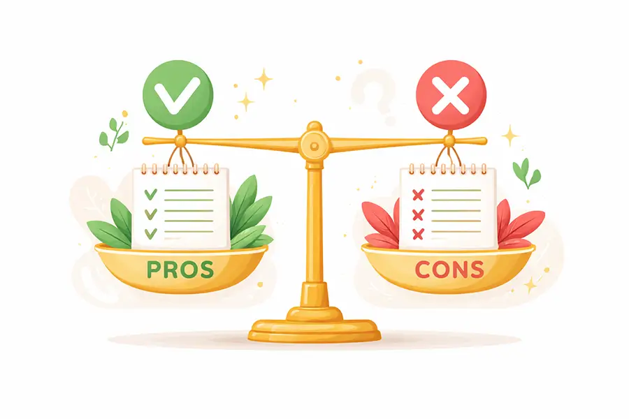 An illustration of a scale weighing the pros and cons of using natural remedies to treat hyperhidrosis.