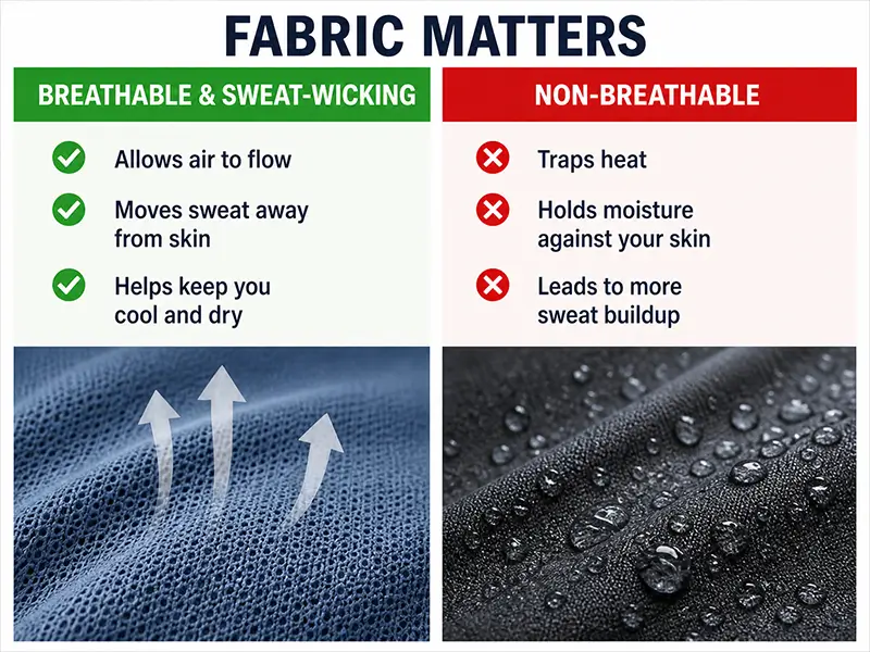 A comparison table showing the differences between breathable and non-breathable fabric